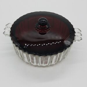 Candy Bowl Dish ruby red clear bottom with red top vintage